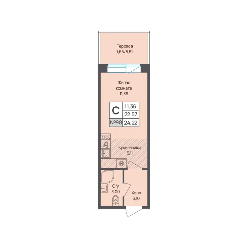 Студия 24.2 м²