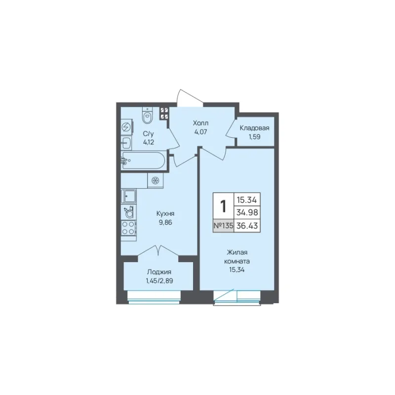 1-комн. 36.4 м²