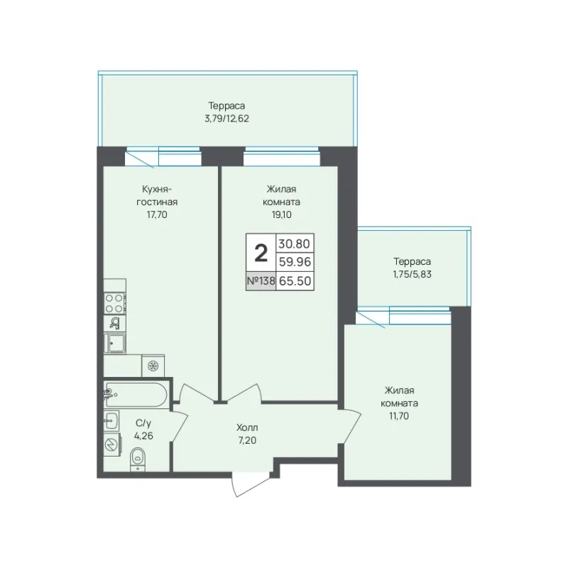 2-комн. 65.5 м²
