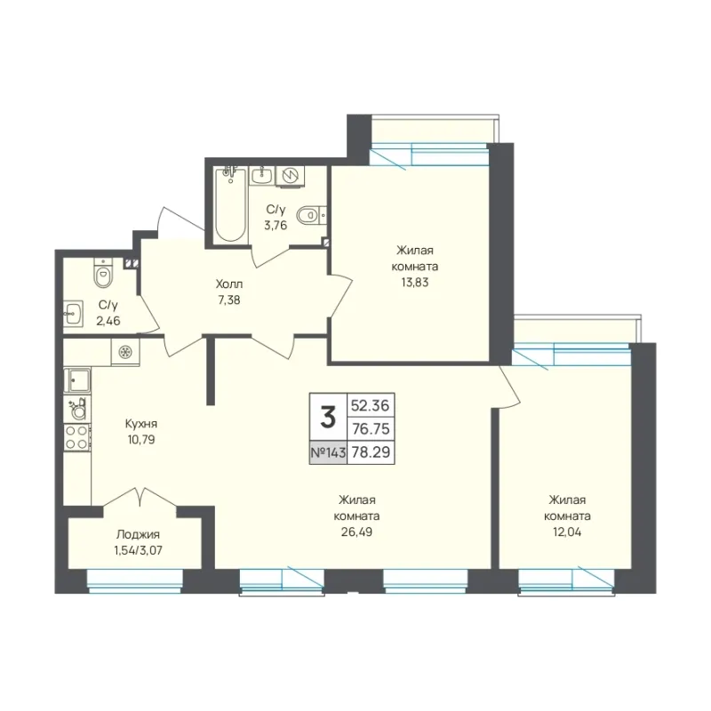 3-комн. 78.3 м²