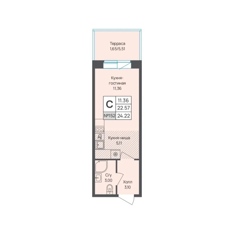 Студия 24.2 м²