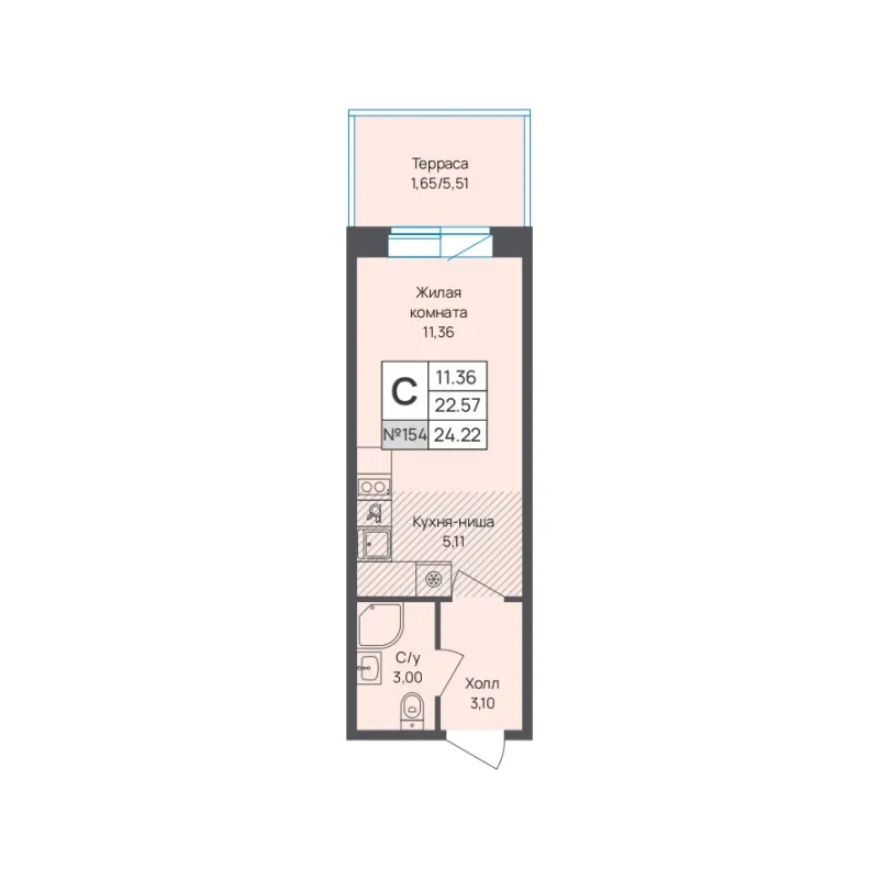 Студия 24.2 м²