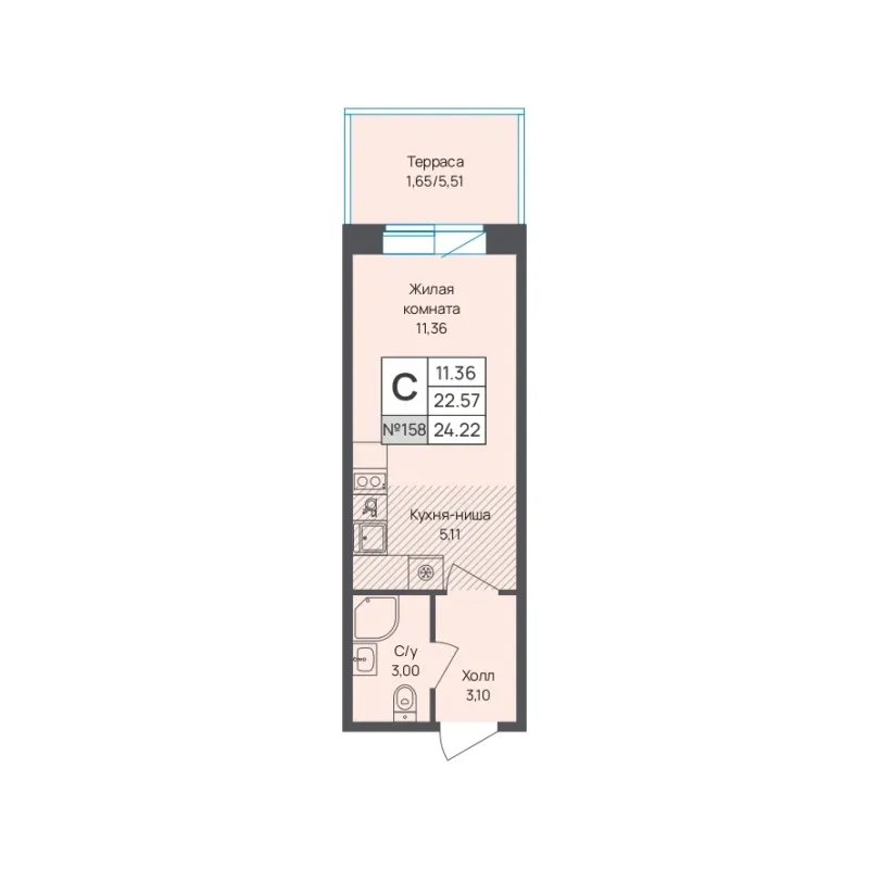 Студия 24.2 м²