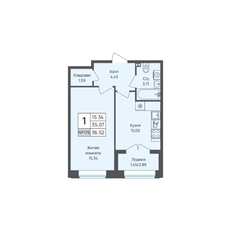 1-комн. 36.5 м²
