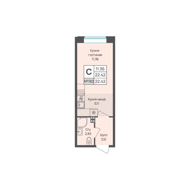 Студия 22.4 м²