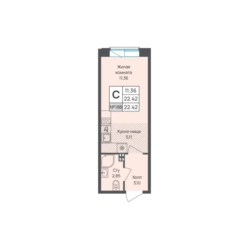 Студия 22.4 м²