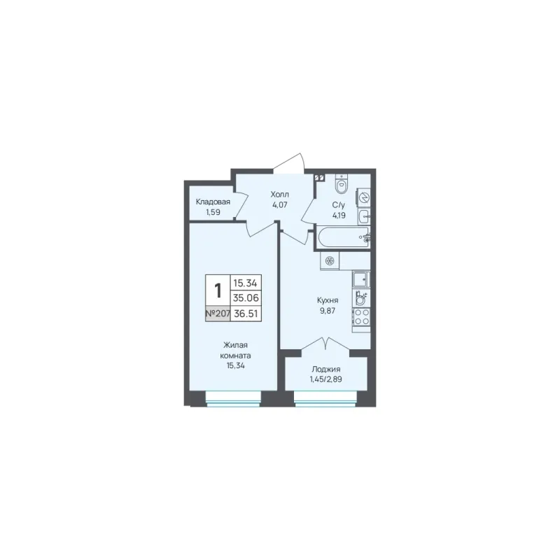 1-комн. 36.5 м²
