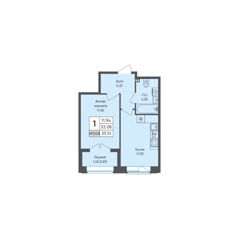 1-комн. 33.5 м²