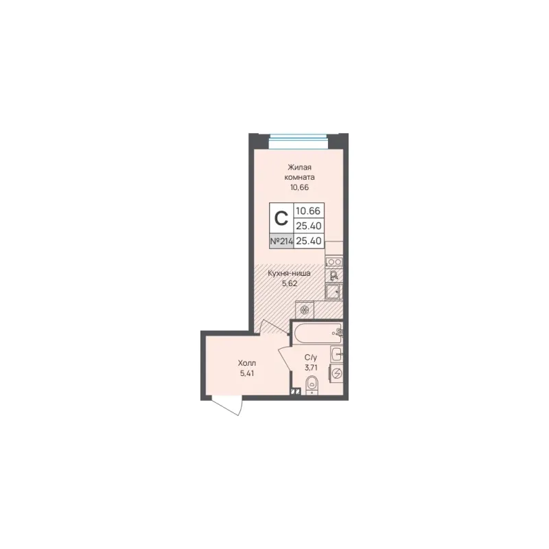 Студия 25.4 м²