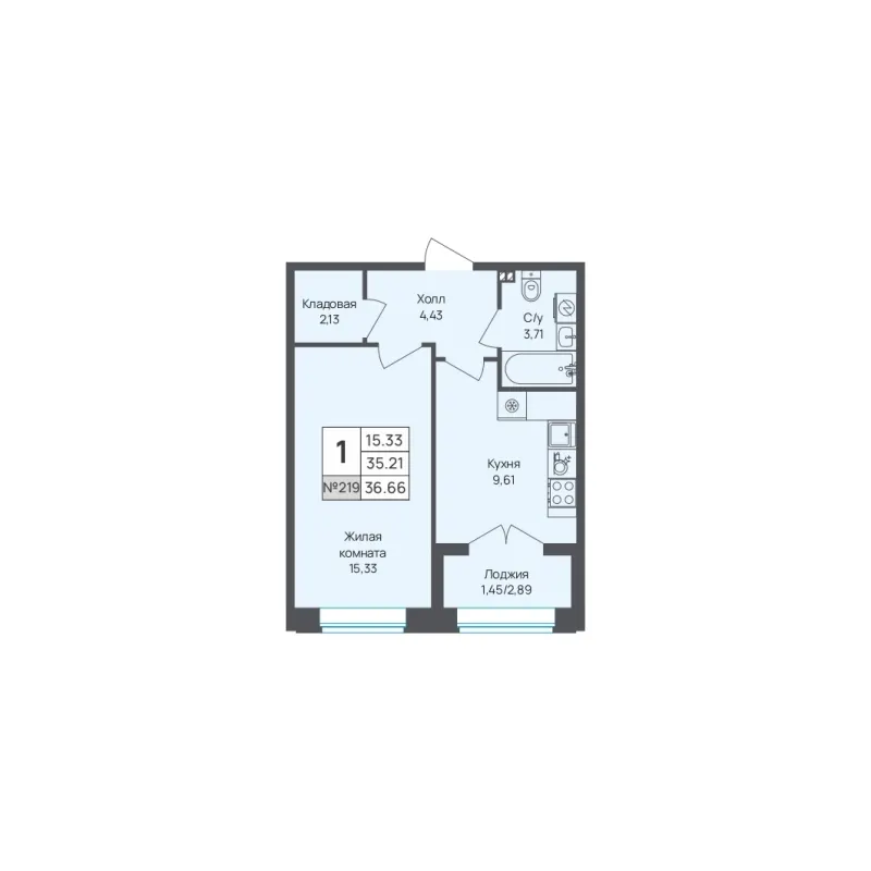 1-комн. 36.7 м²