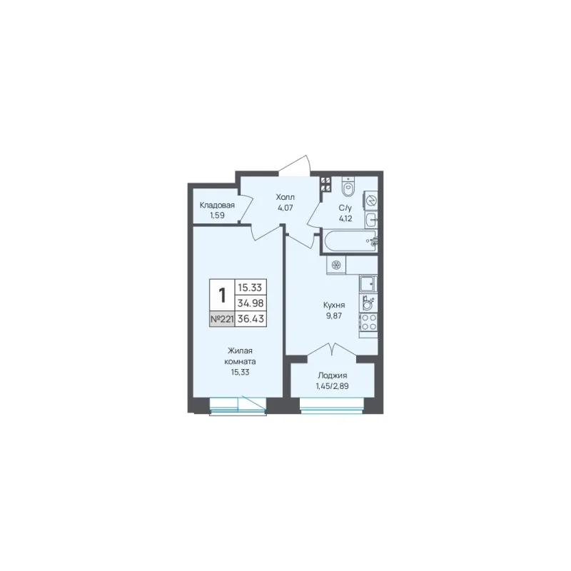 1-комн. 36.4 м²