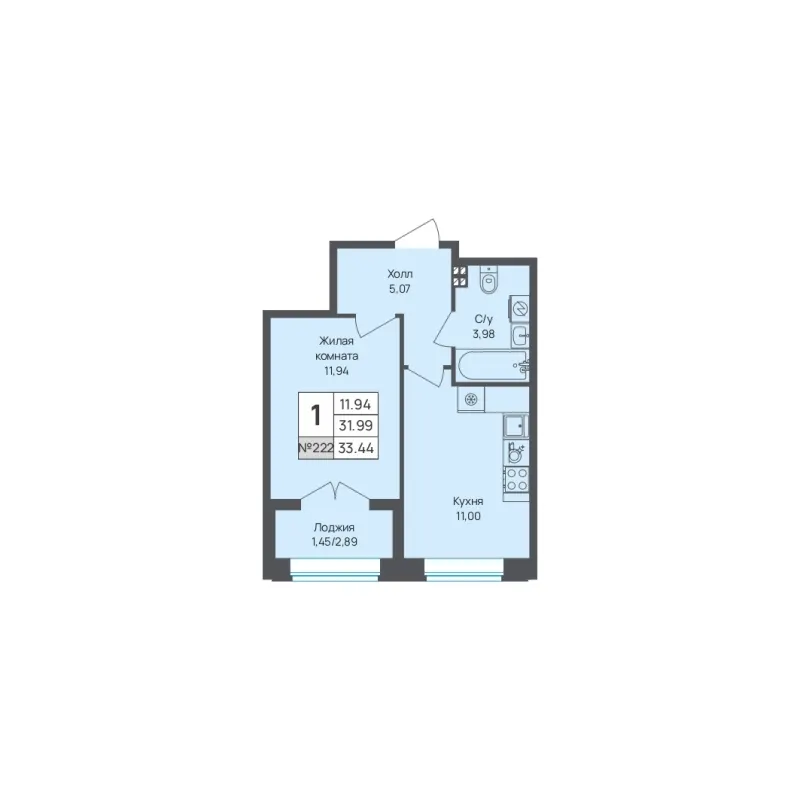 1-комн. 33.4 м²