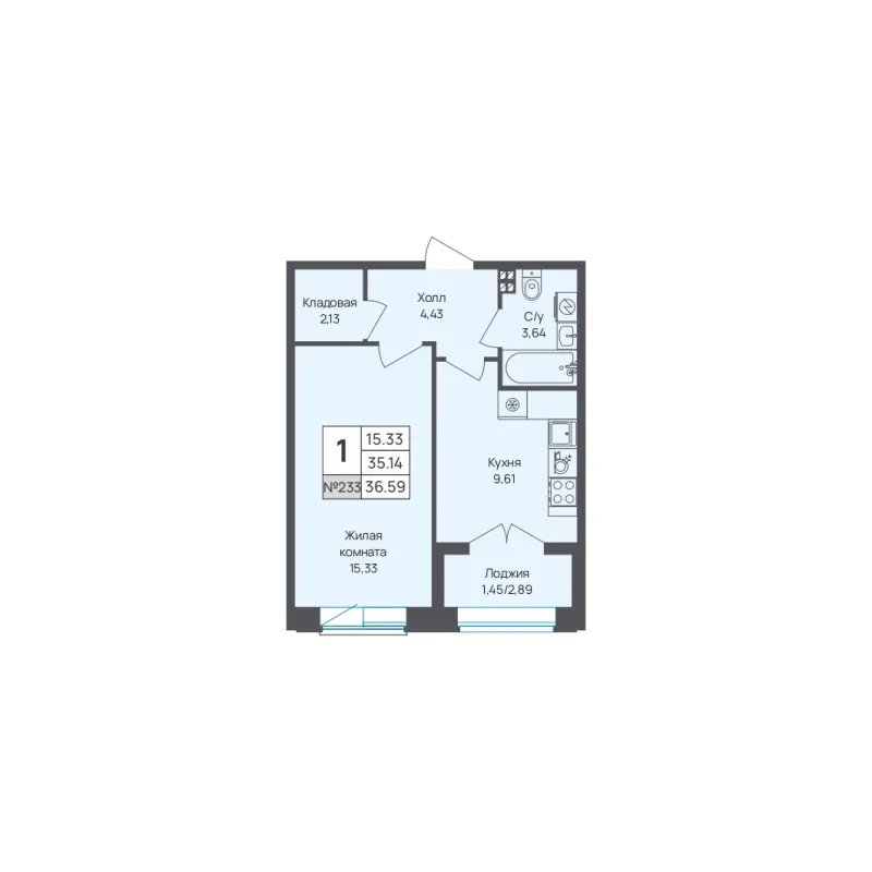 1-комн. 36.6 м²