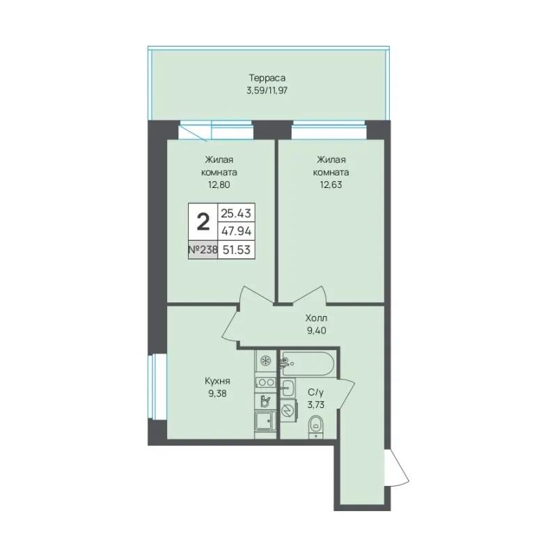 2-комн. 51.5 м²