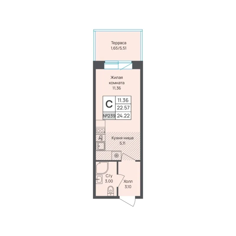 Студия 24.2 м²