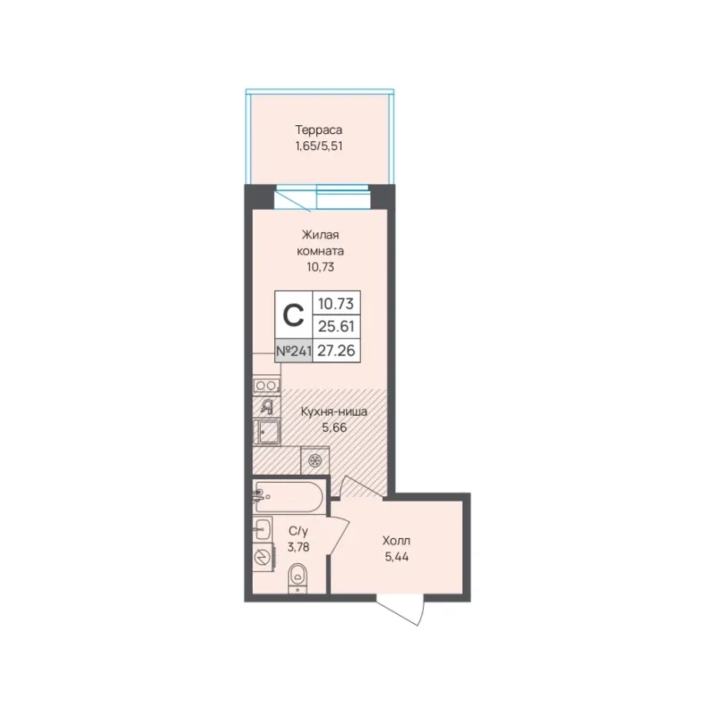 Студия 27.3 м²
