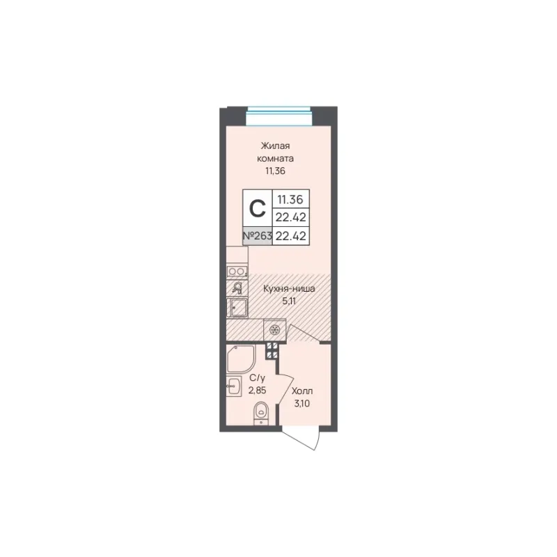 Студия 22.4 м²