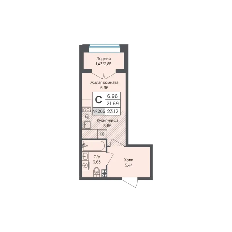 Студия 23.1 м²