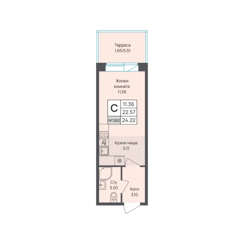 Студия 24.2 м²