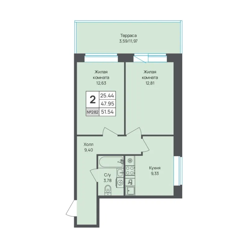 2-комн. 51.5 м²