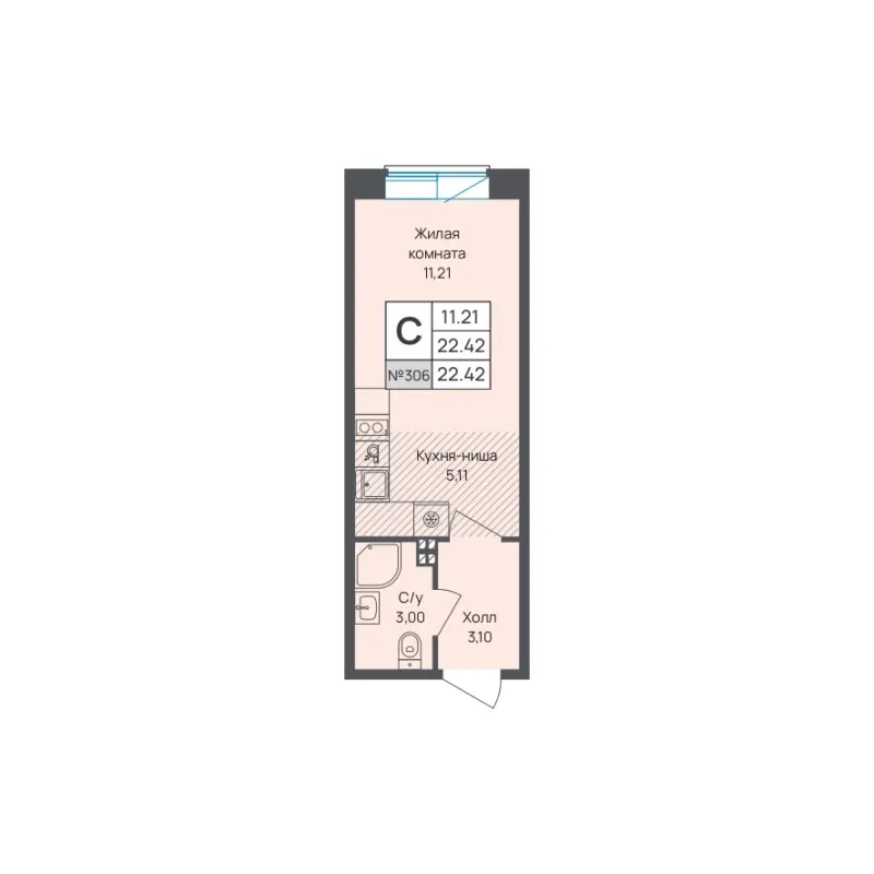Студия 22.4 м²