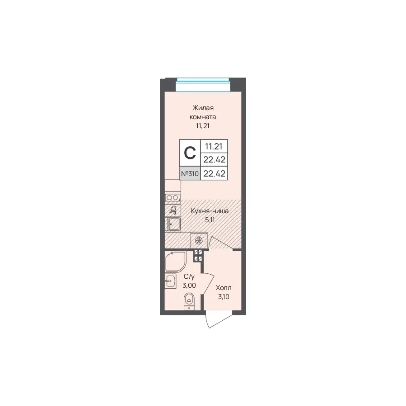Студия 22.4 м²