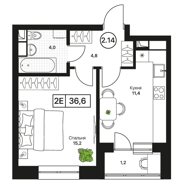 2-комн. 36.6 м²