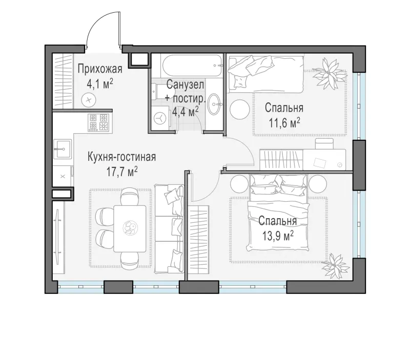 2-комн. 51.7 м²