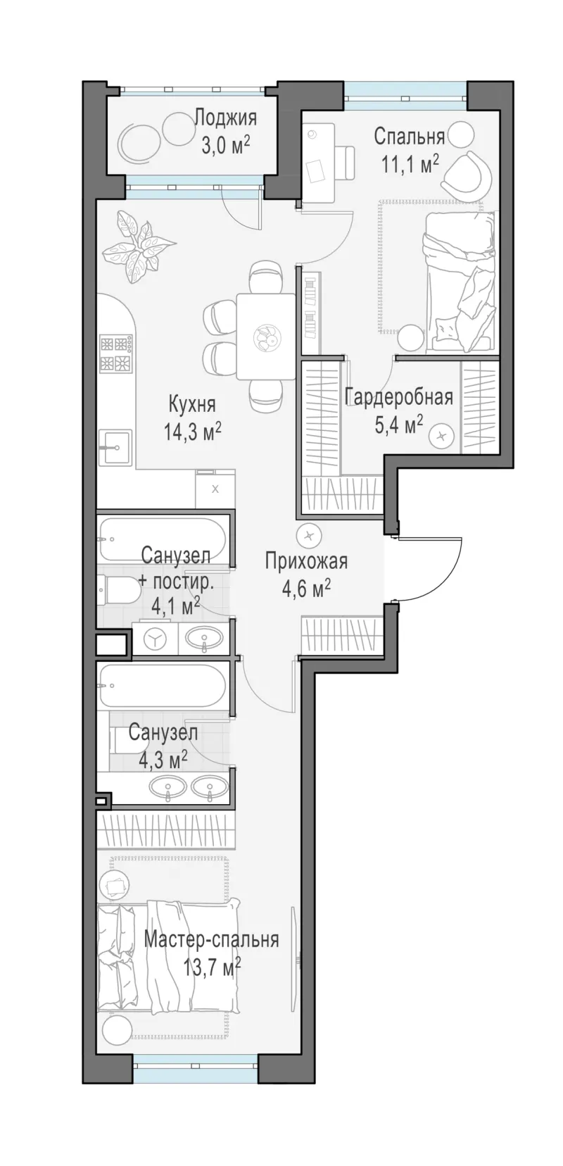 2-комн. 59.2 м²