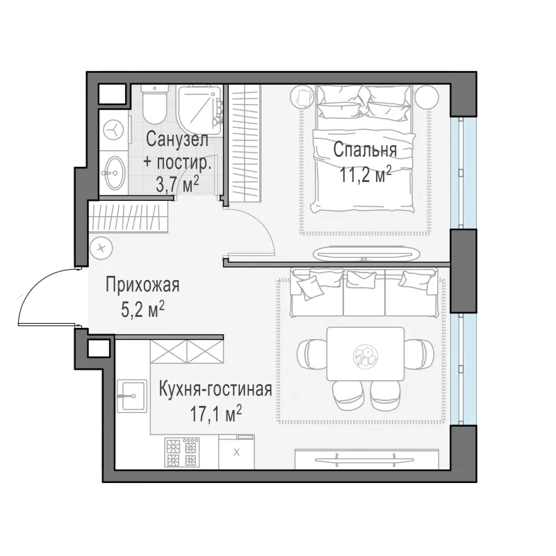 1-комн. 37.2 м²