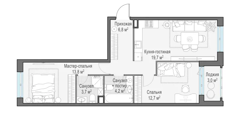 2-комн. 62.5 м²