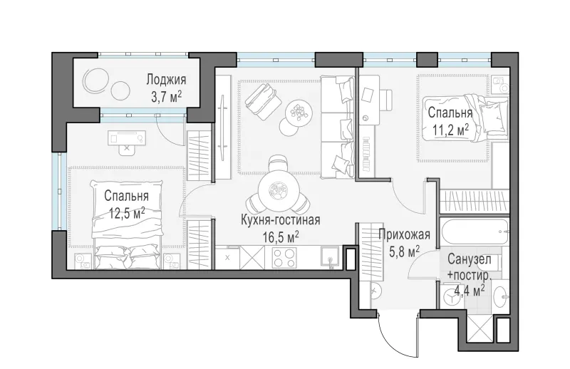 2-комн. 52.3 м²