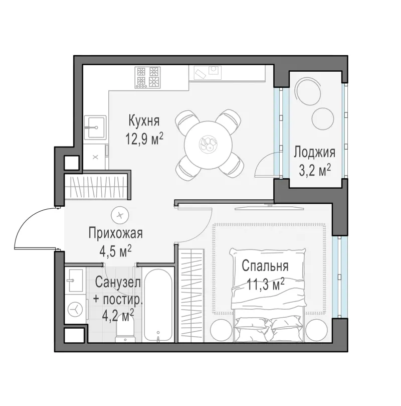 1-комн. 34.5 м²