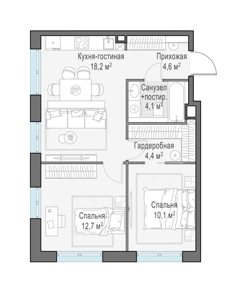 2-комн. 54.3 м²