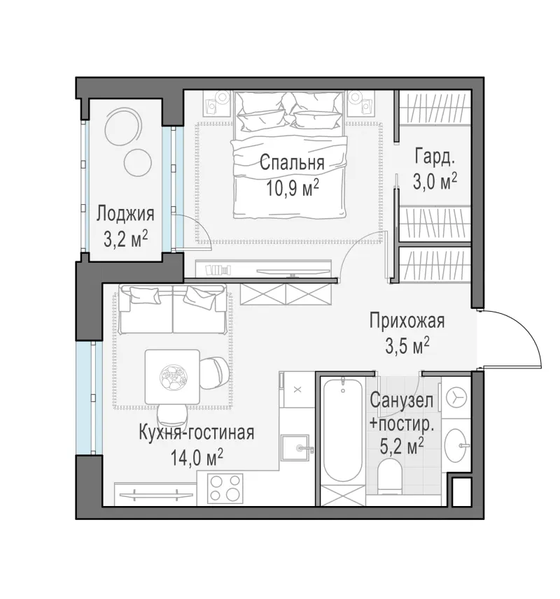 1-комн. 38.2 м²