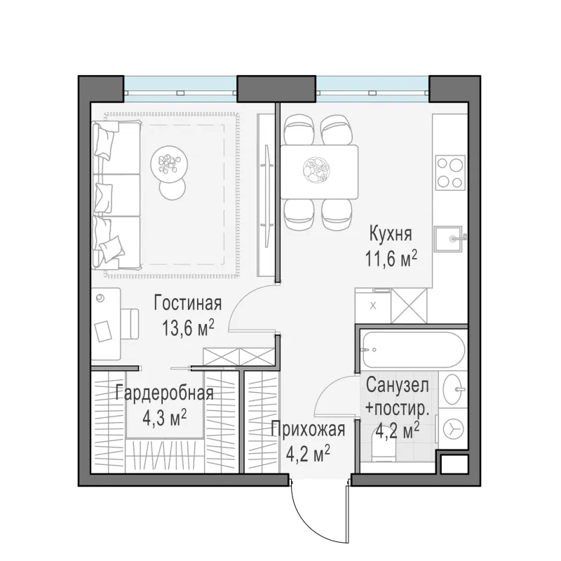 1-комн. 37.9 м²