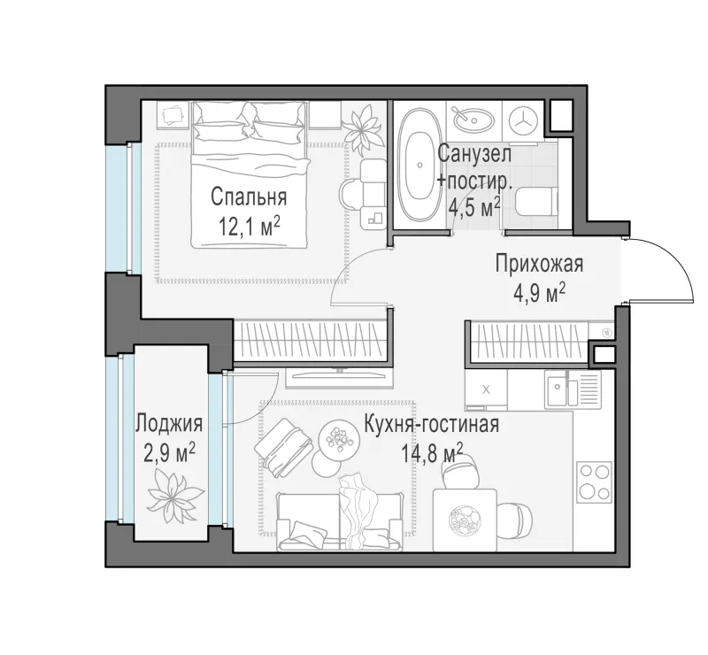 1-комн. 37.8 м²