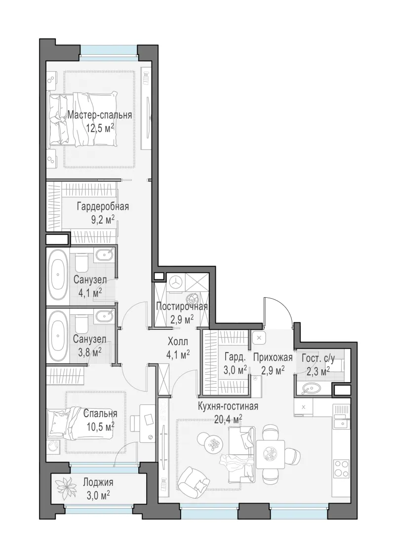 2-комн. 77.2 м²