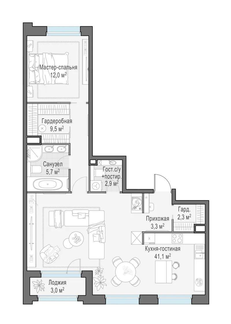 2-комн. 77.2 м²