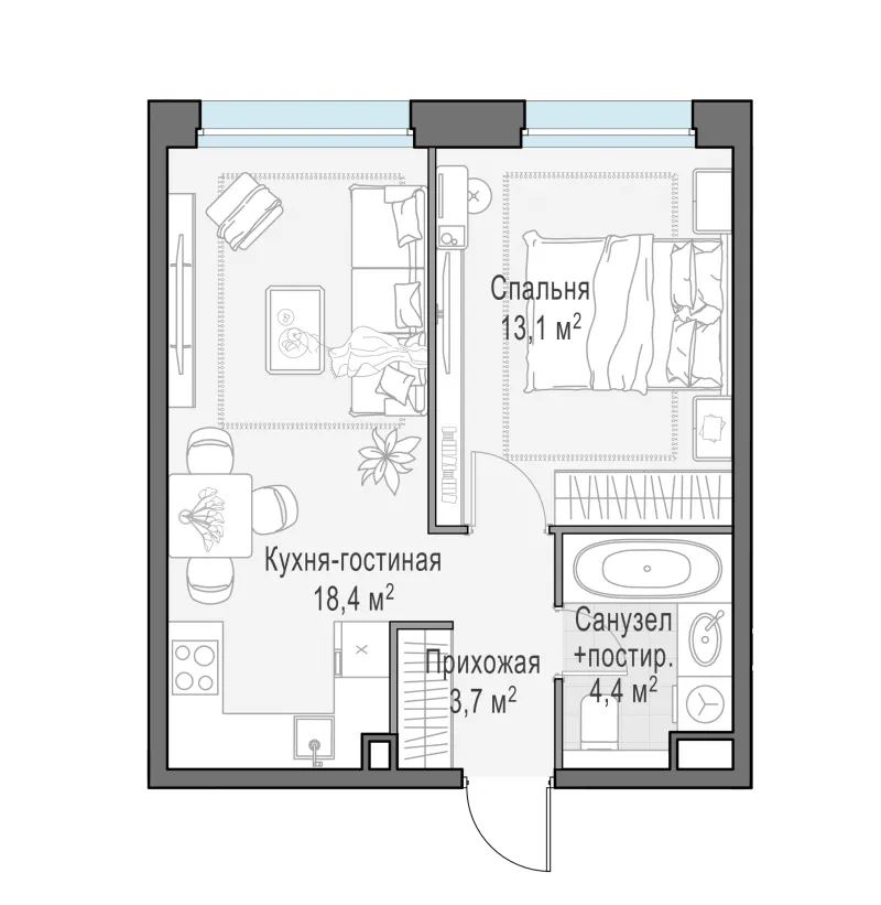 1-комн. 39.5 м²