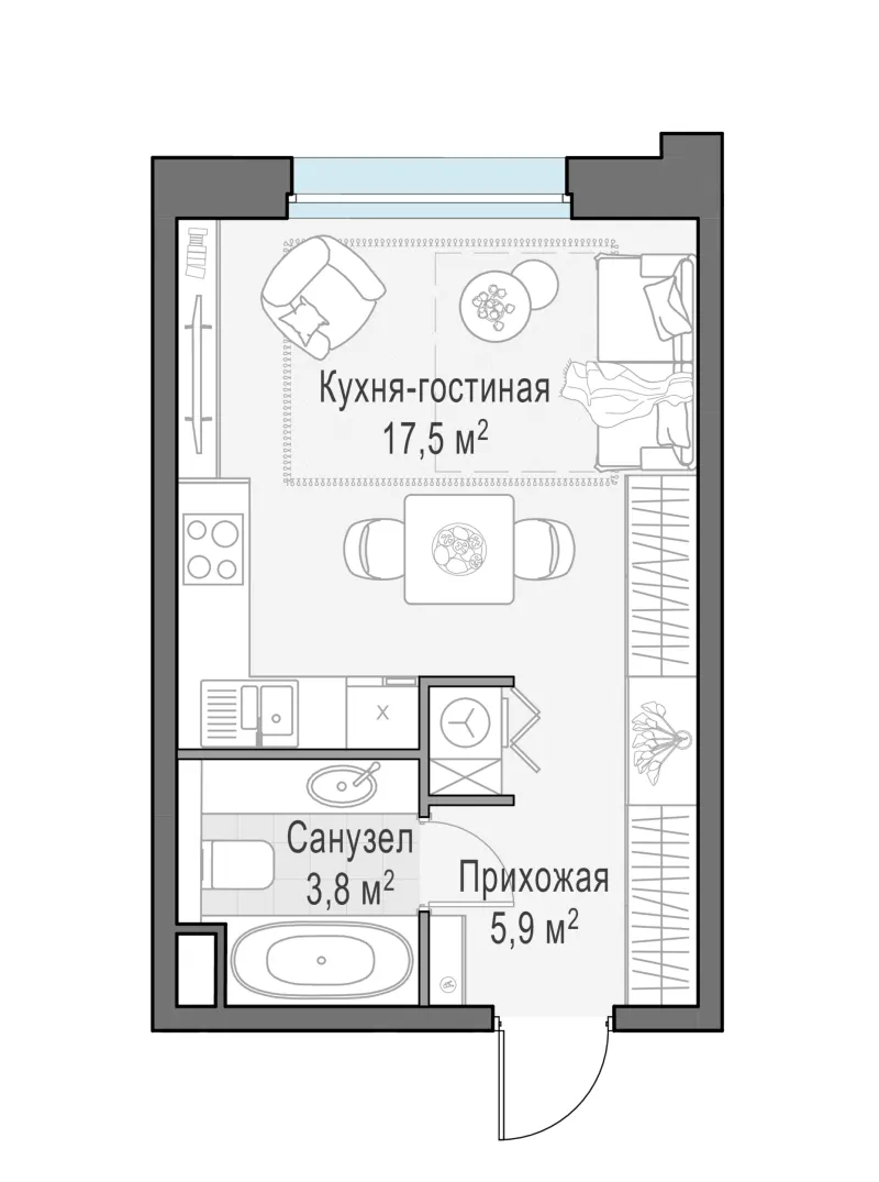Студия 27.3 м²
