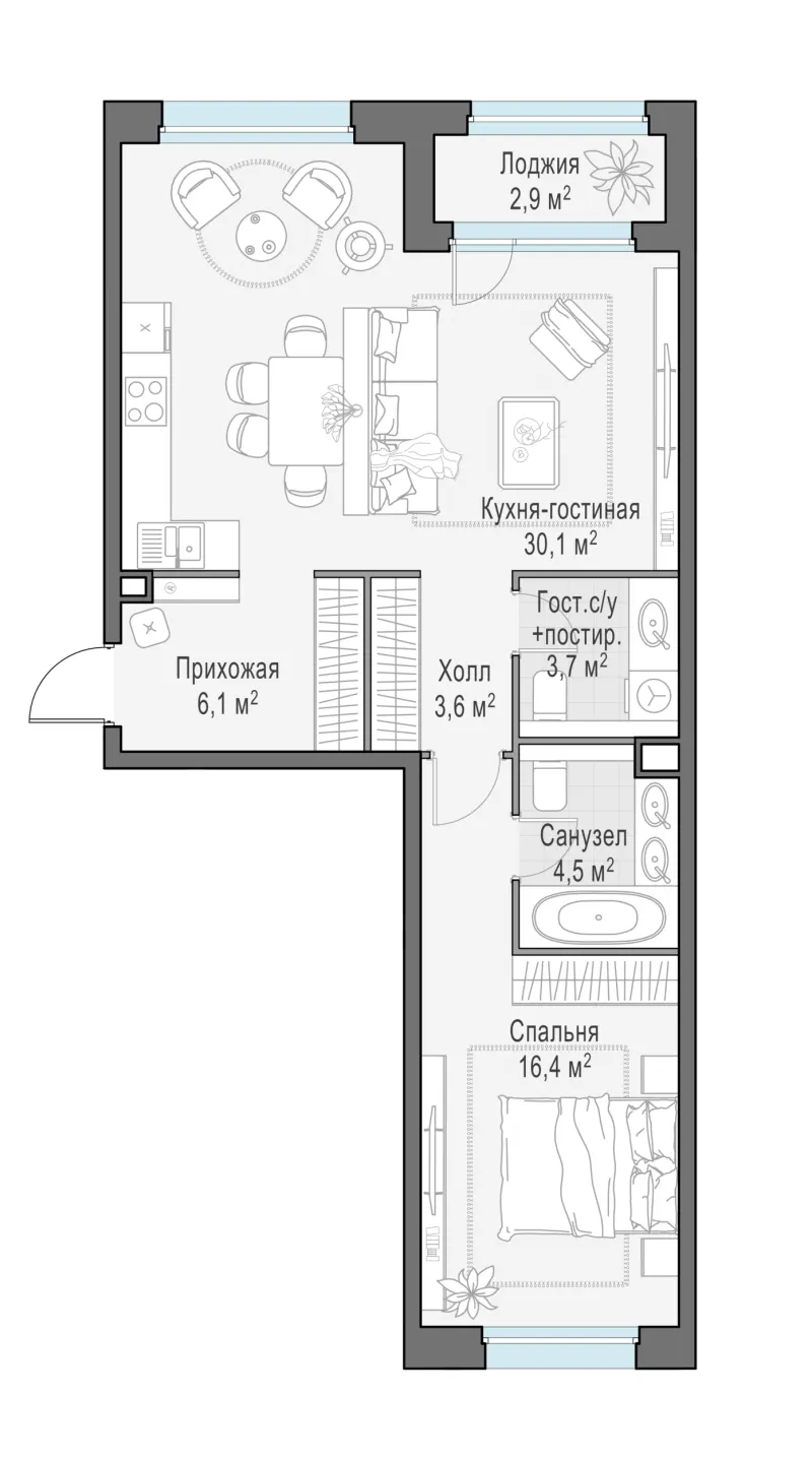 2-комн. 65.4 м²