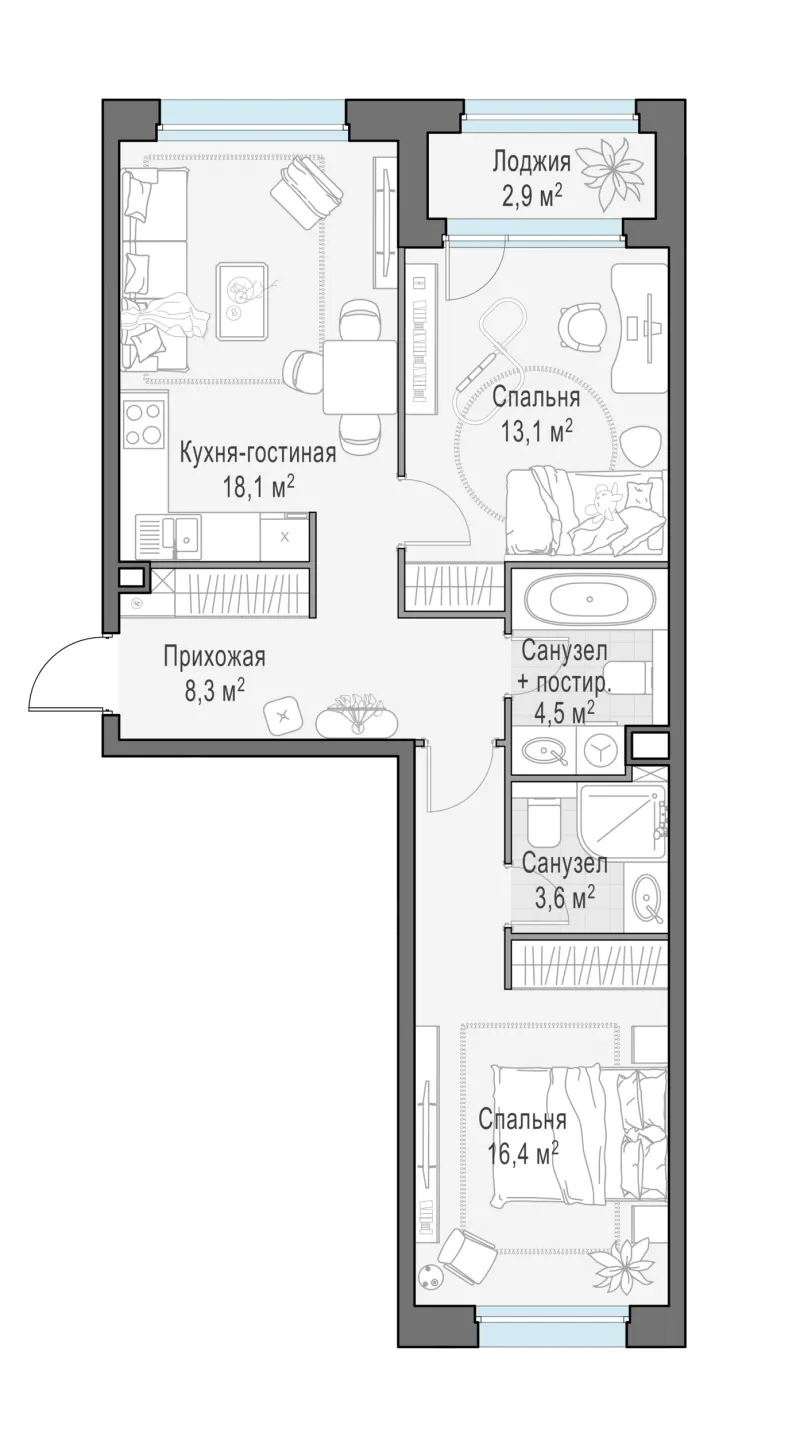 2-комн. 65.4 м²