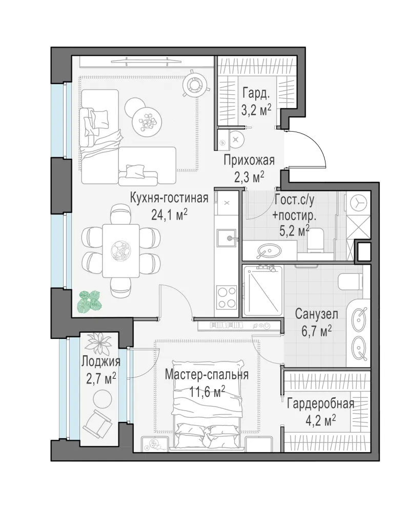 2-комн. 58.6 м²