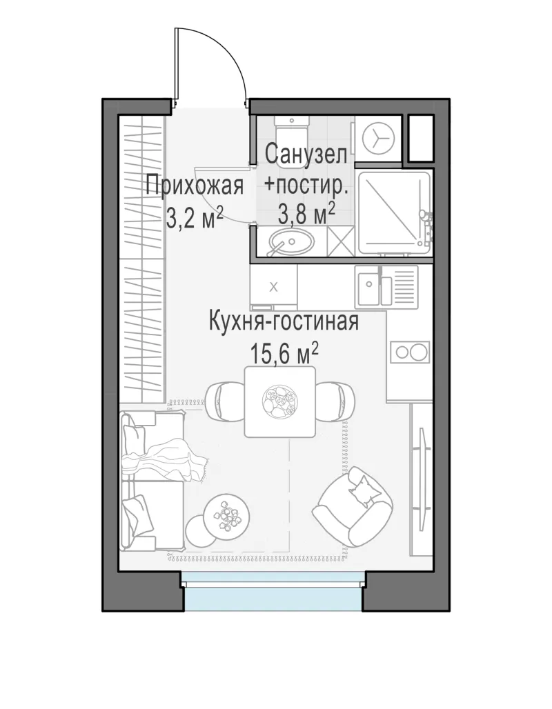 Студия 22.5 м²
