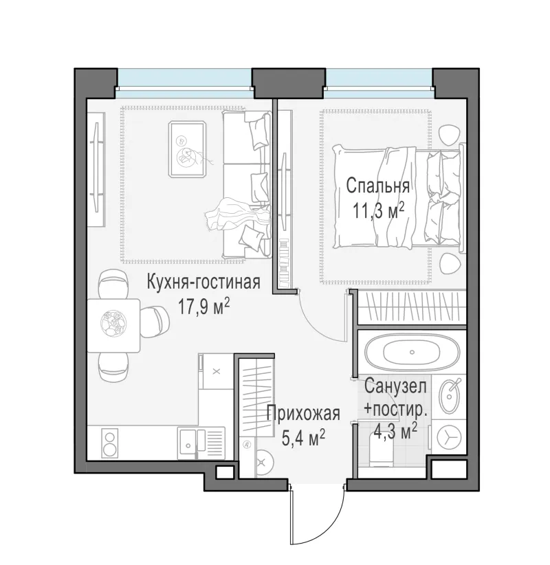 1-комн. 38.7 м²