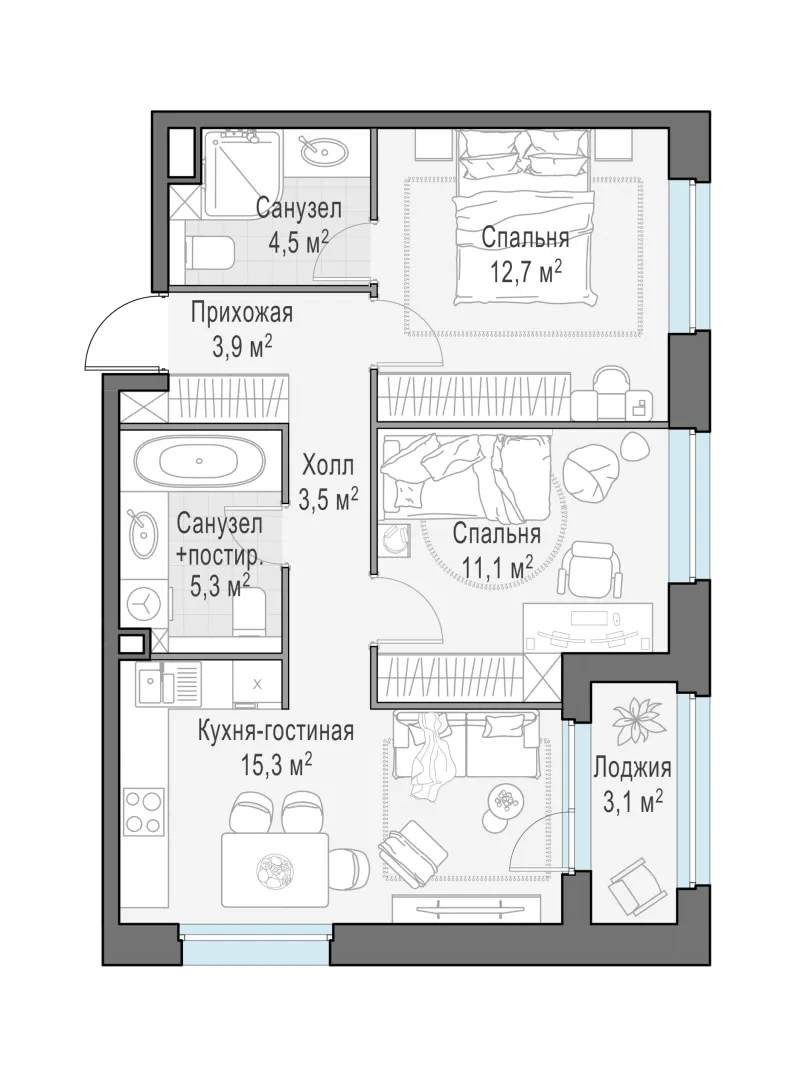 2-комн. 58.4 м²
