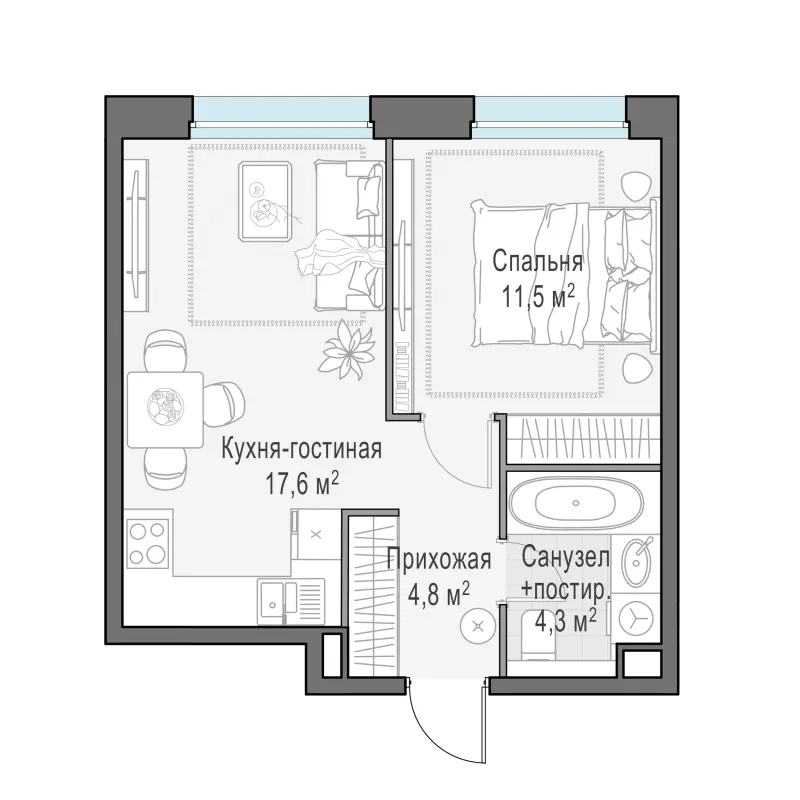 1-комн. 38.2 м²