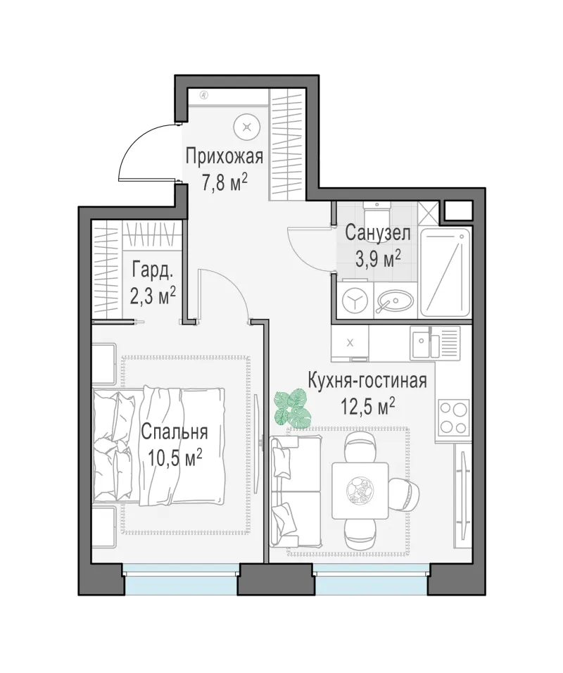 1-комн. 36.9 м²