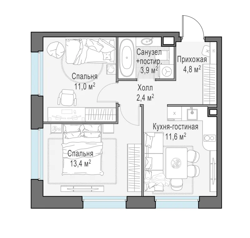 2-комн. 46.8 м²